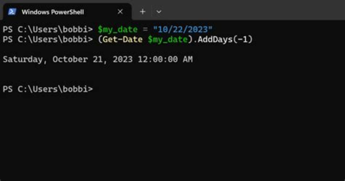 Powershell Subtract 1 Day from Variable Date