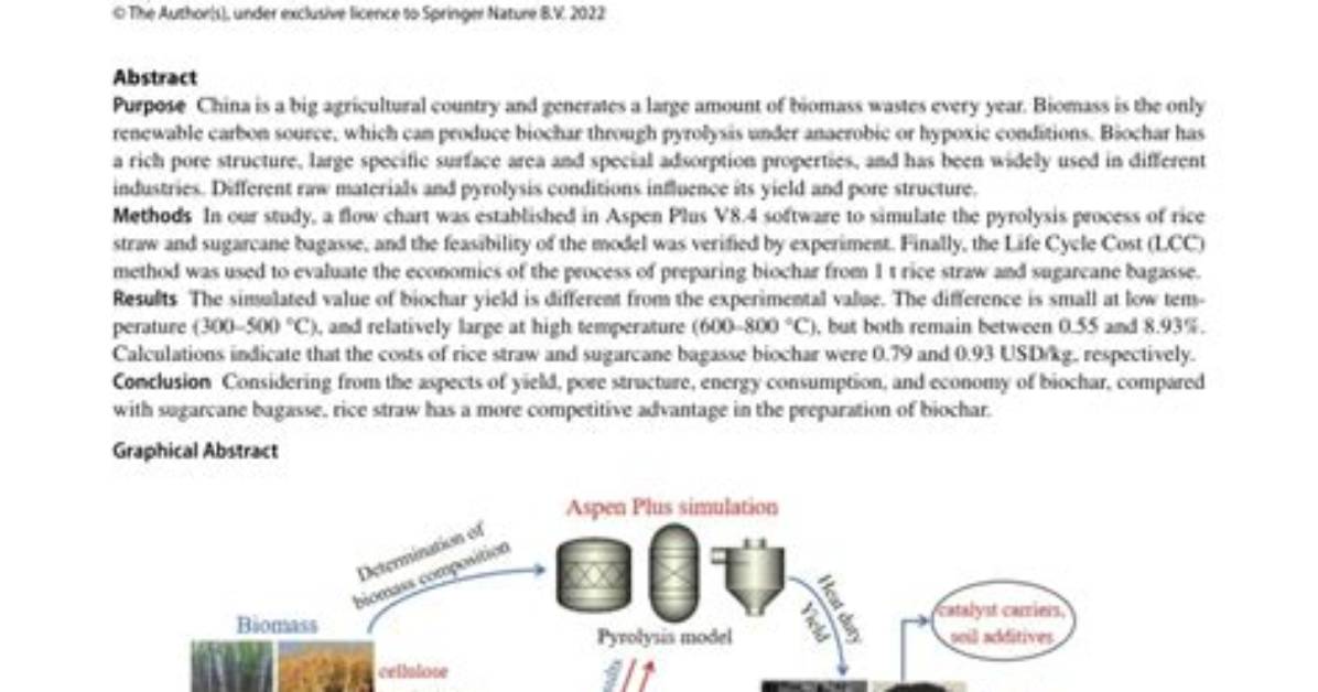 Process Simulation of Preparing Biochar by Biomass Pyrolysis via Aspen Plus and Its Economic Evaluation - ePrints