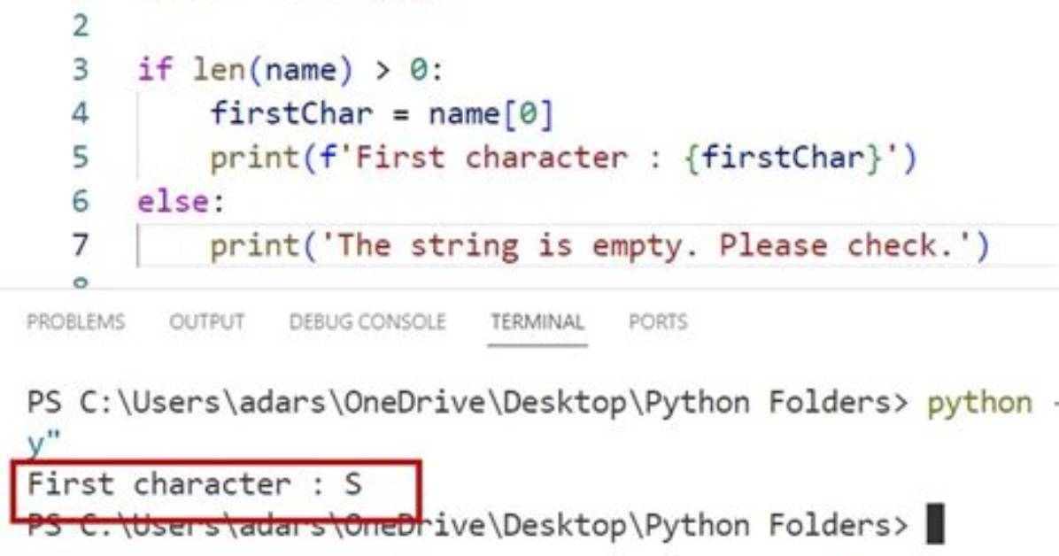 Python: Get the First Character of the First String in a List?