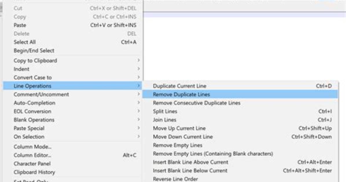 Removing Duplicate Rows in Notepad++