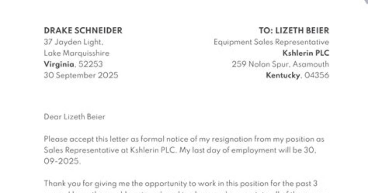Resignation Letter Template