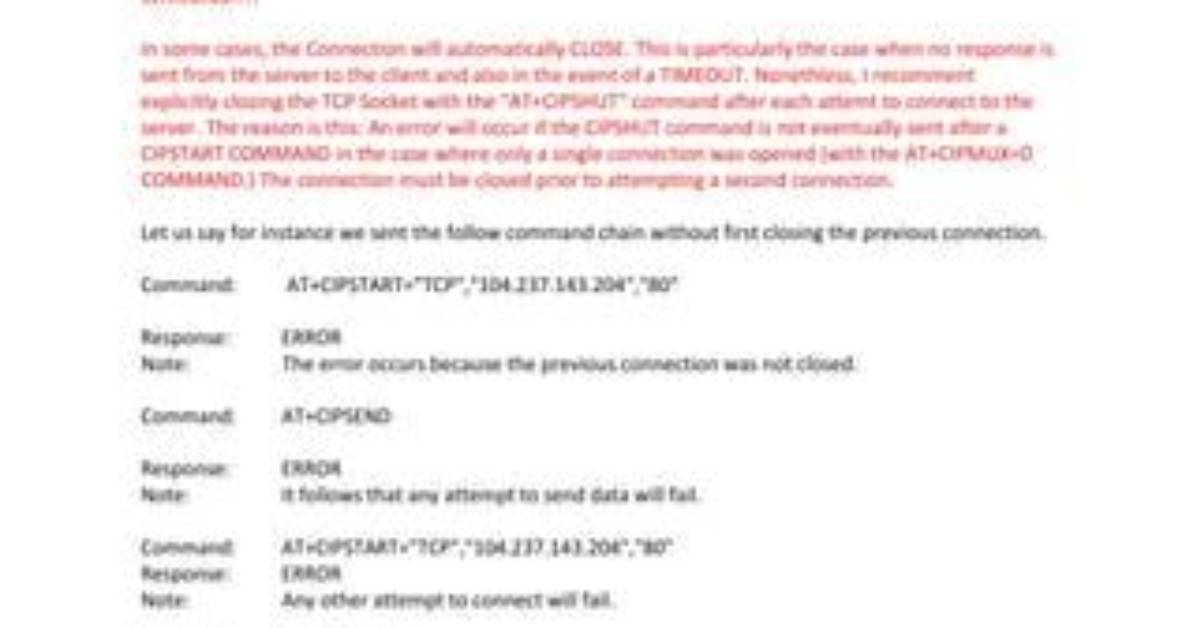 Resolving At+Cipstart Command Response "State: Ip Processing"