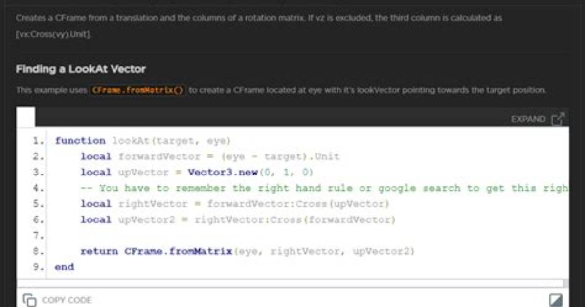 Roblox Cframe lookVector Isn't Moving Part?