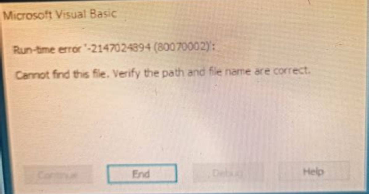 Runtime Error - Cannot Find This File; Verify Name & File Path Correct (Excel / Vba)