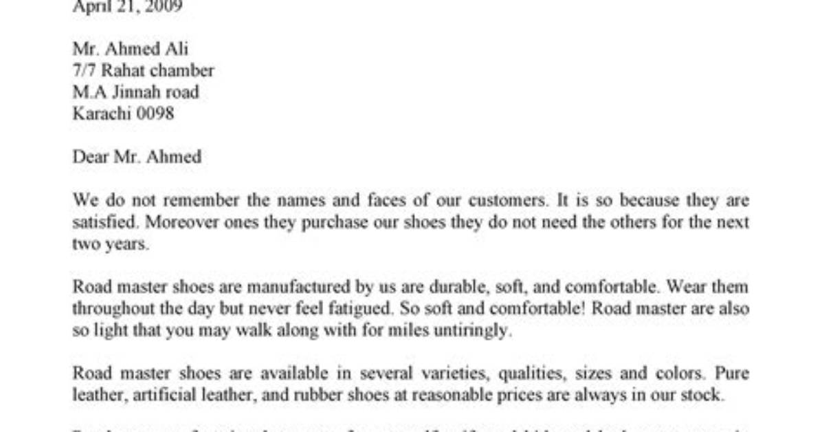 Sales Correspondence Letter Example