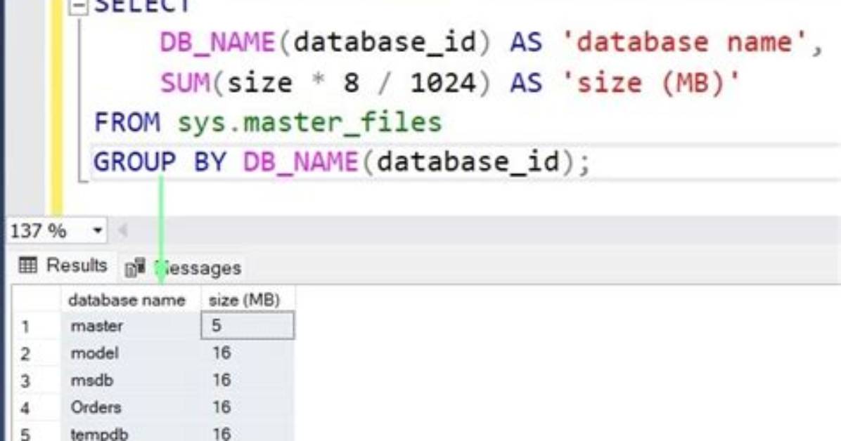 Select Sql Server Database Size