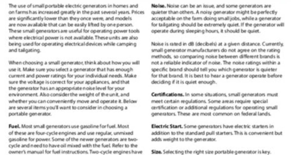 Selecting Small Portable Electric Generators