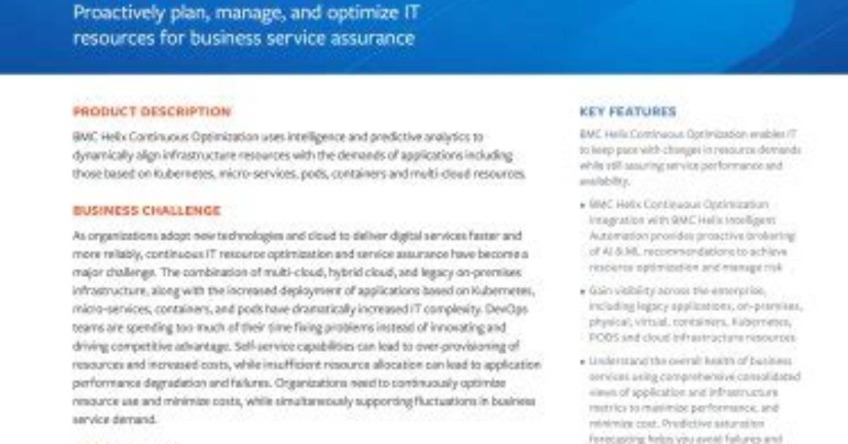 Service Assurance and Optimization - Bmc Software