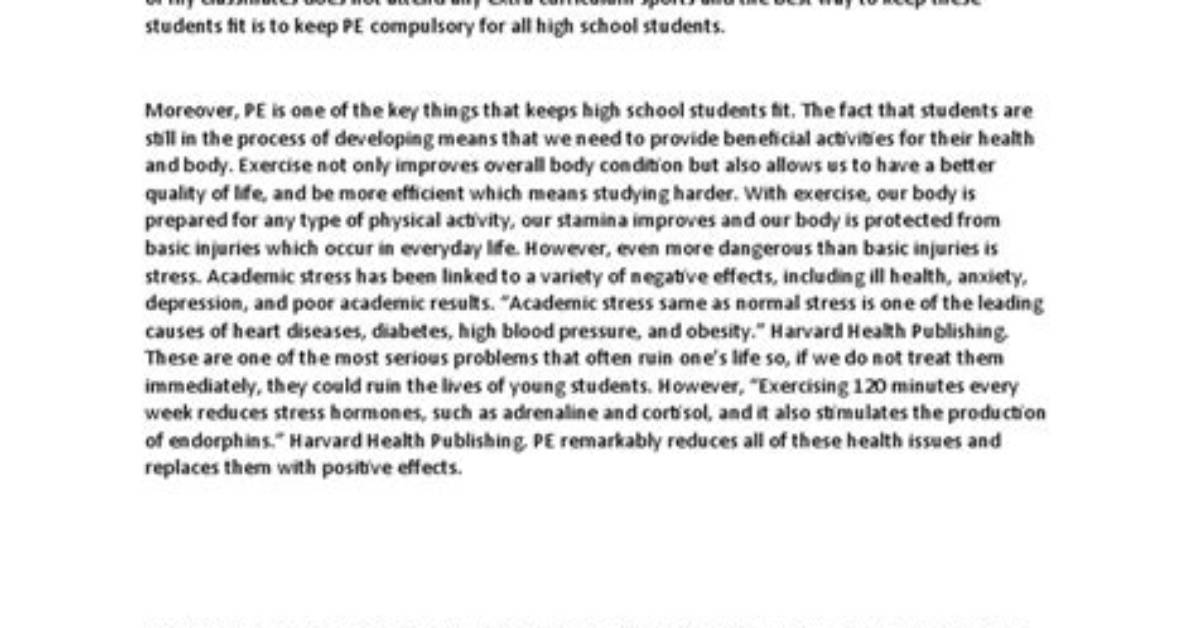 Should P. E Be Compulsory in Schools?