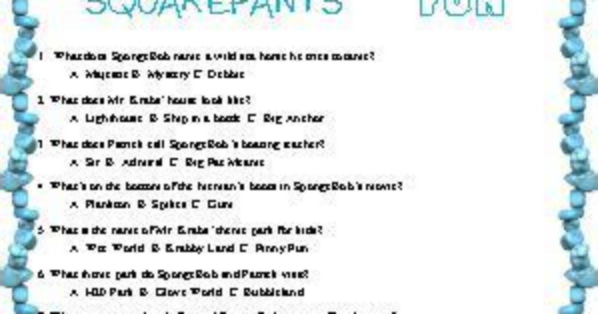 Spongebob Trivia — Printable Worksheet