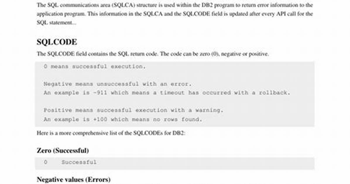 Sql Error Return Codes in Db2 12