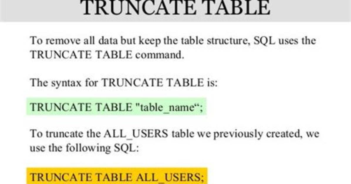 Sql Query to Truncate Table in Ibm Db2
