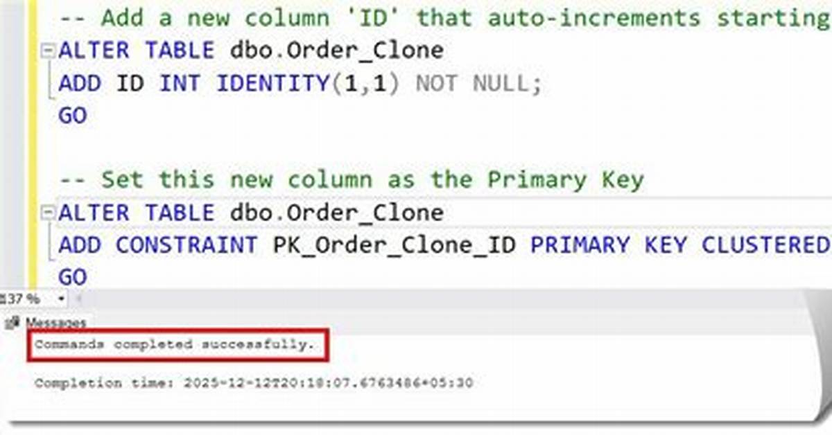 Sql Server Add Auto Increment Primary Key to Existing Table