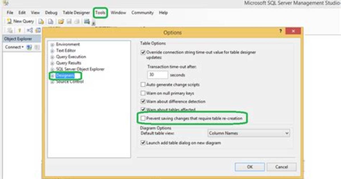 Sql Server 'Saving Changes Is Not Permitted' Error ► Prevent Saving Changes That Require Table Re-Creation