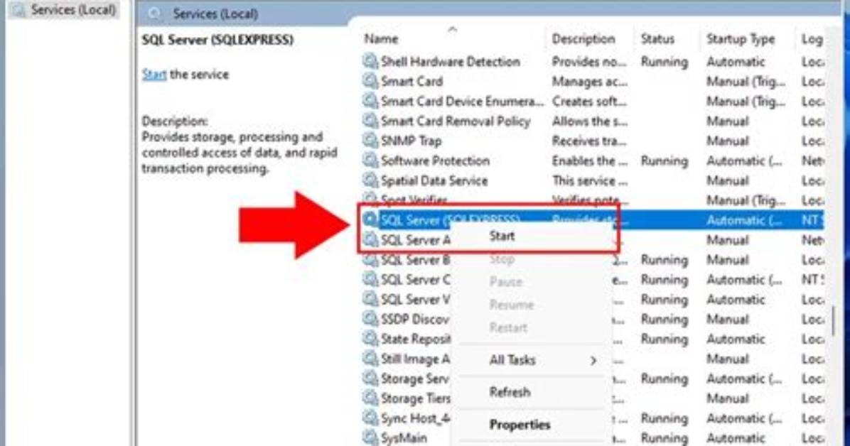 Sql Server Service Is Empty and Server Name Can't Be Found