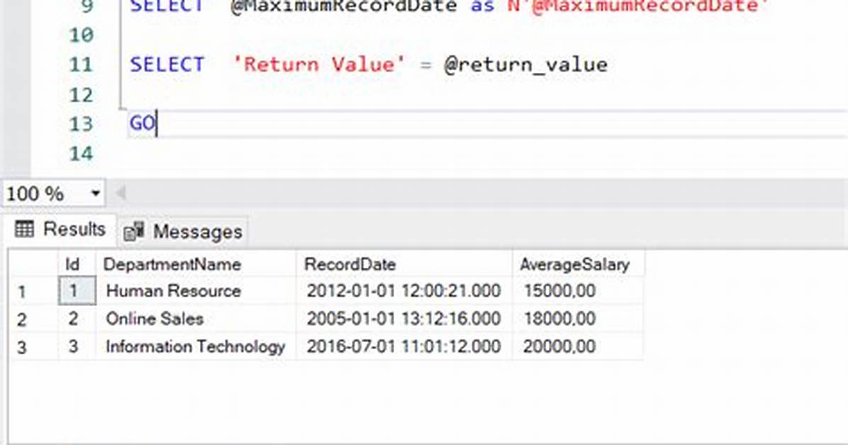 Sql Server Stored Procedure Return a Table