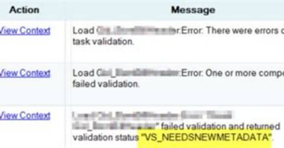 Ssis Error: Vs_Needsnewmetadata