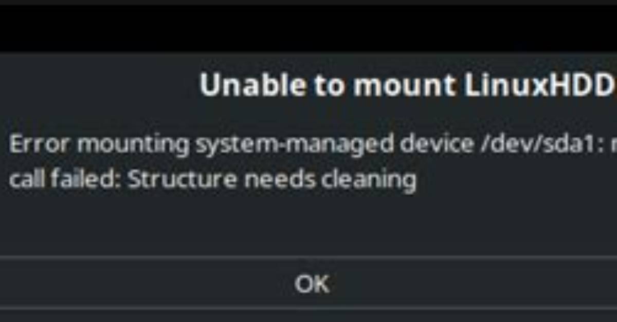 "Structure Needs Cleaning" Error - Cannot Mount Partition