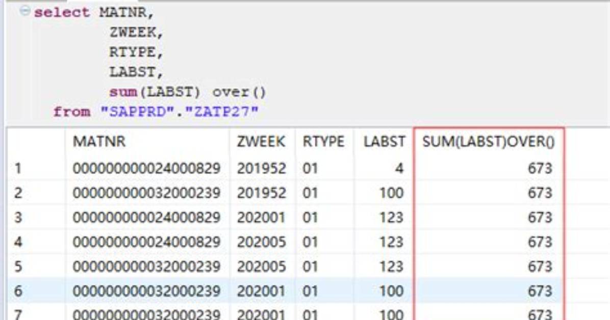 Sum over Partition By