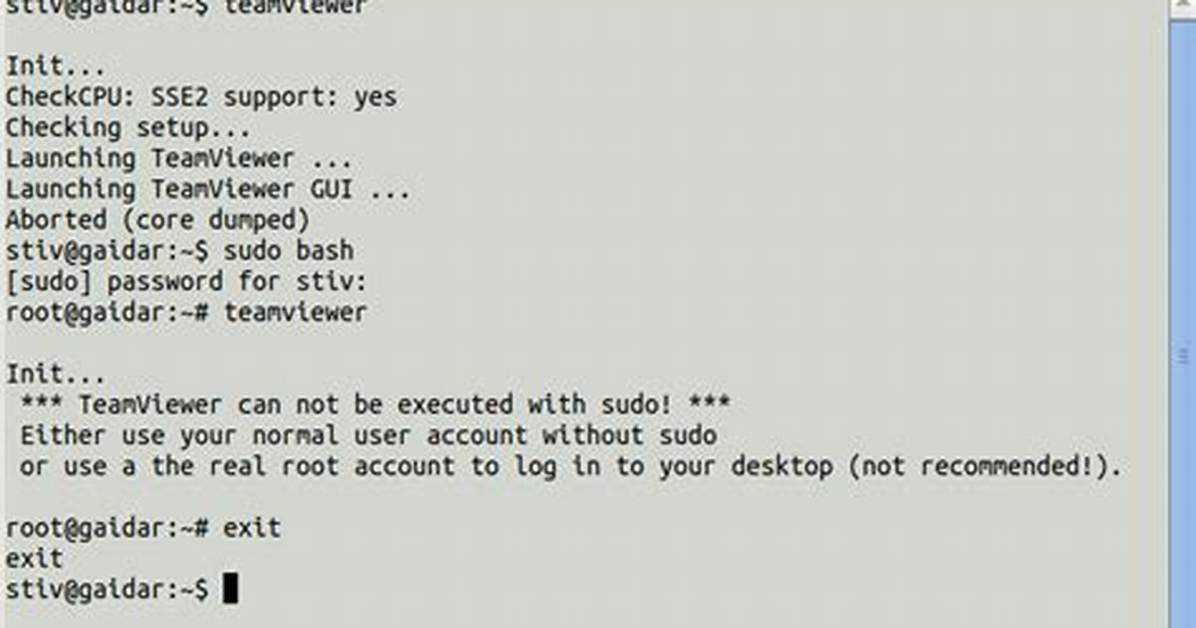 Teamviewer Core Dump on Startup