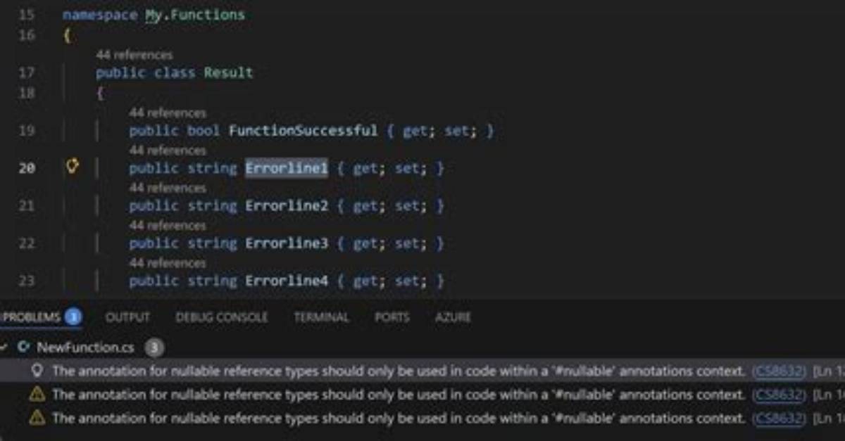 The Annotation for Nullable Reference Types Should Only Be Used in Code Within a '#Nullable' Context