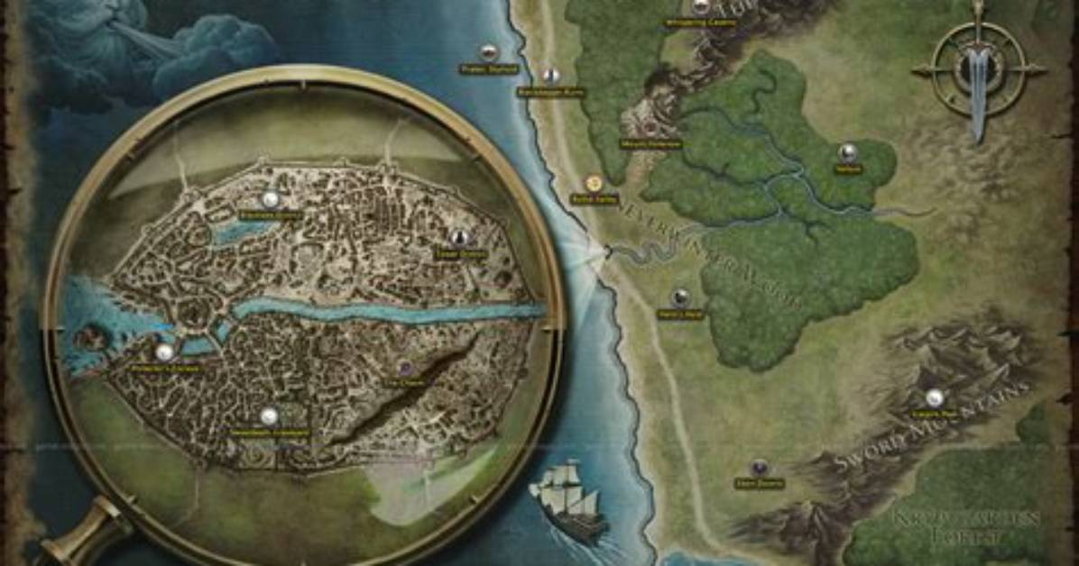 The Sword Coast Map for Neverwinter
