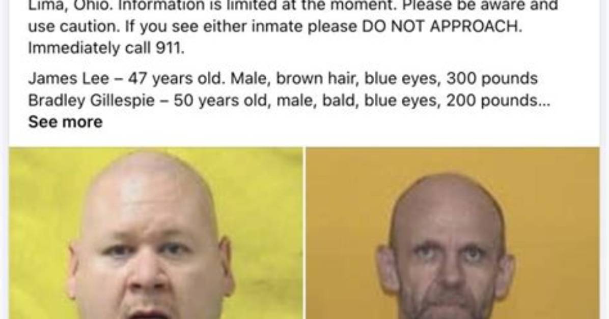 Two Inmates Escape from Allen-Oakwood Correctional Institution