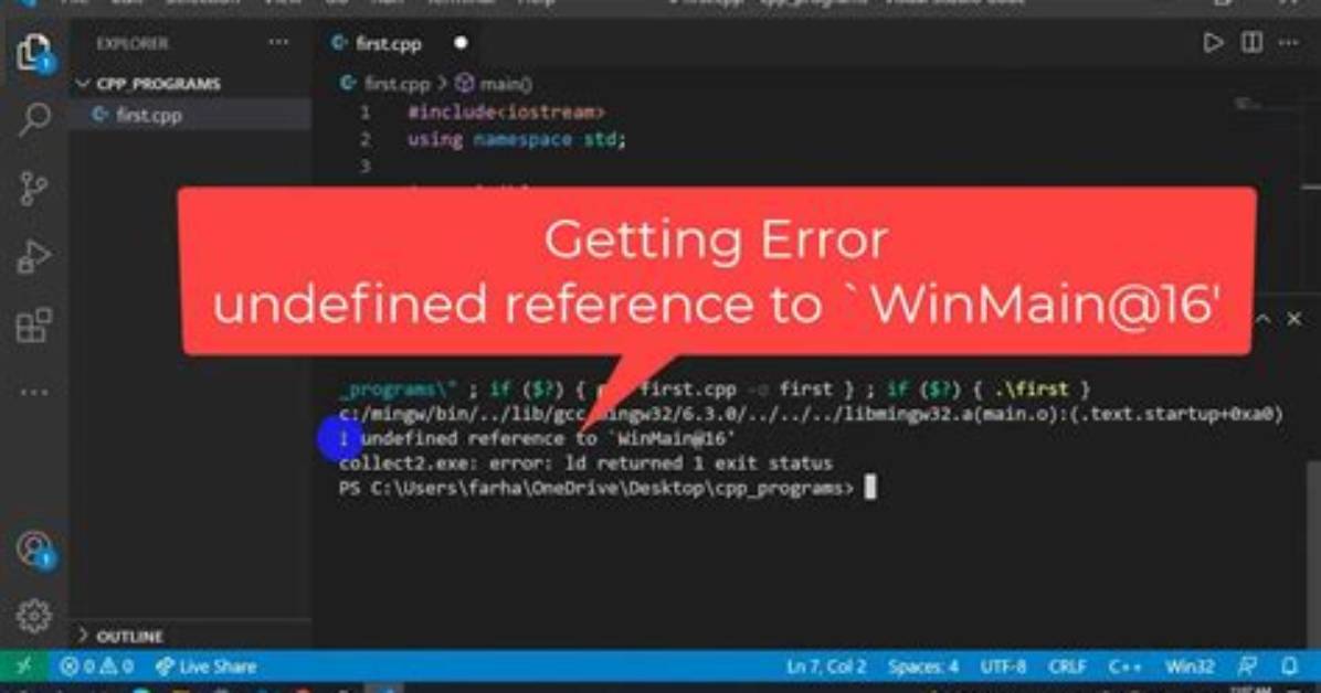 Undefined Reference to `Winmain@16'