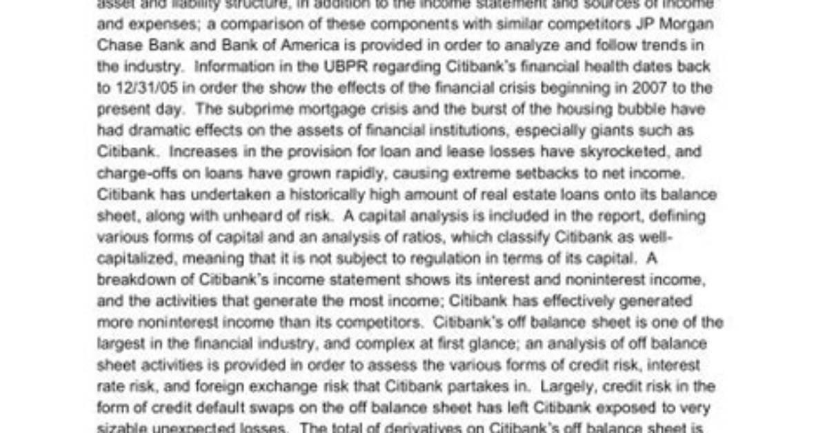 Uniform Bank Performance Report (Ubpr)