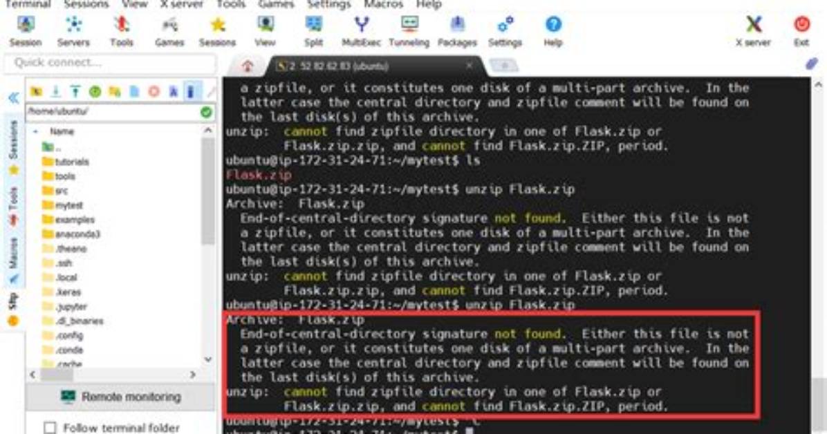 Unzip: Cannot Find Zip File Directory