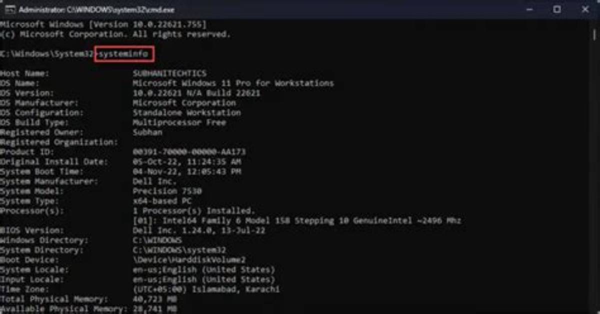 Using Systeminfo Command on Network Computer