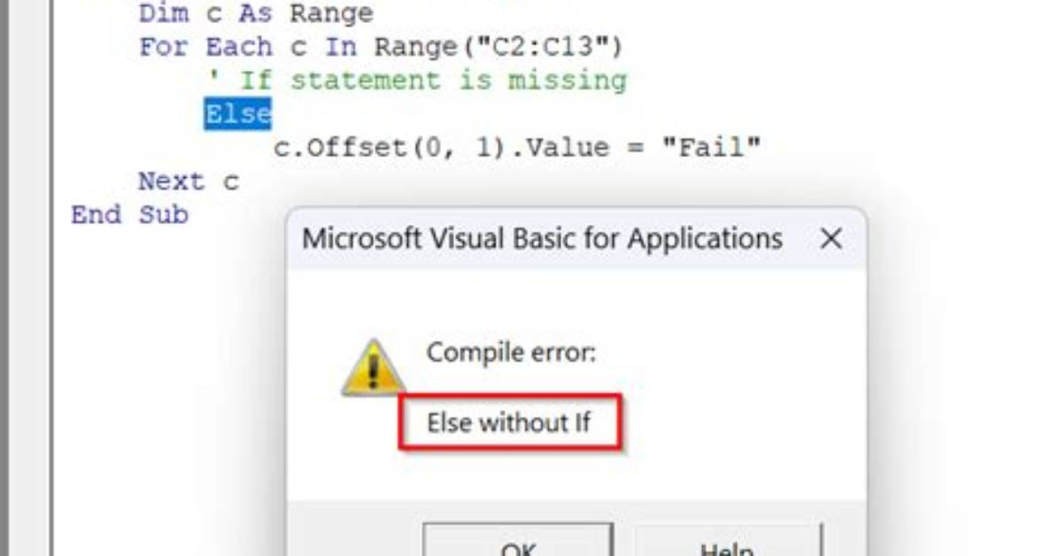 Vba: Else Without If Error