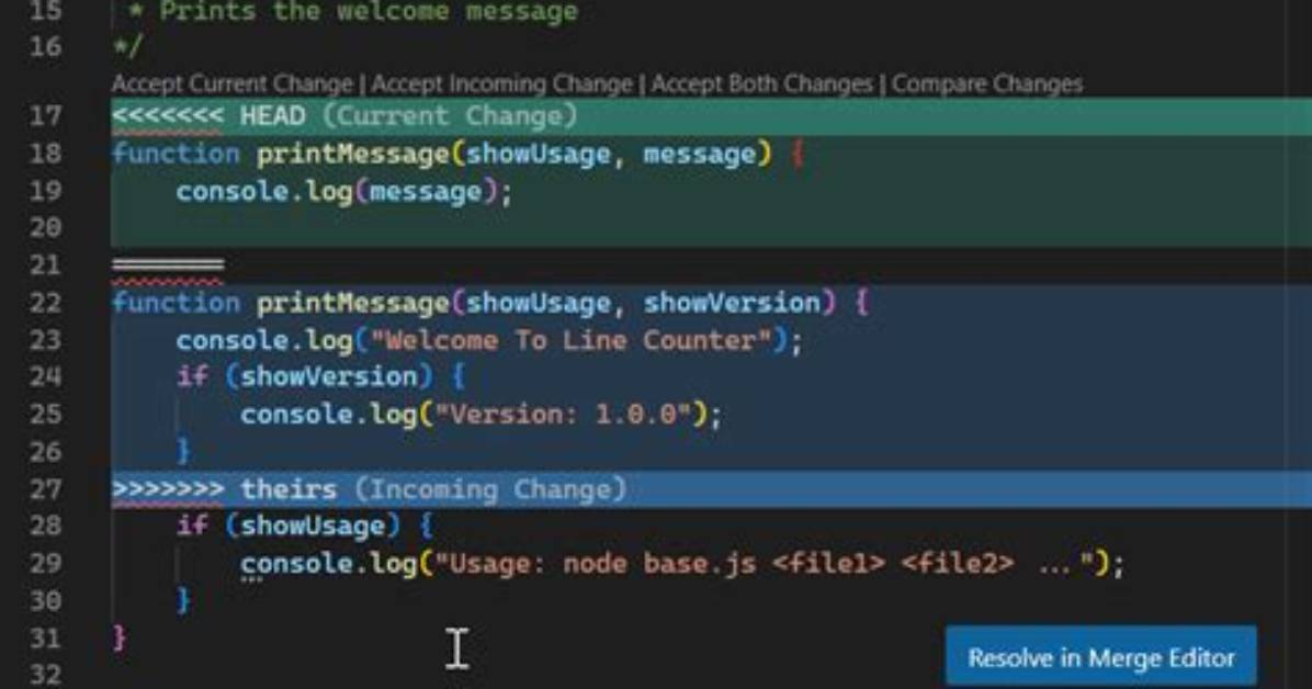 Visual Studio Code How to Resolve Merge Conflicts with Git?