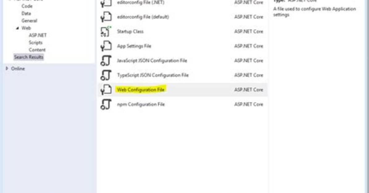 Web. Config Missing When Creating Asp. Net Core Web App in vs 2017 Rc?