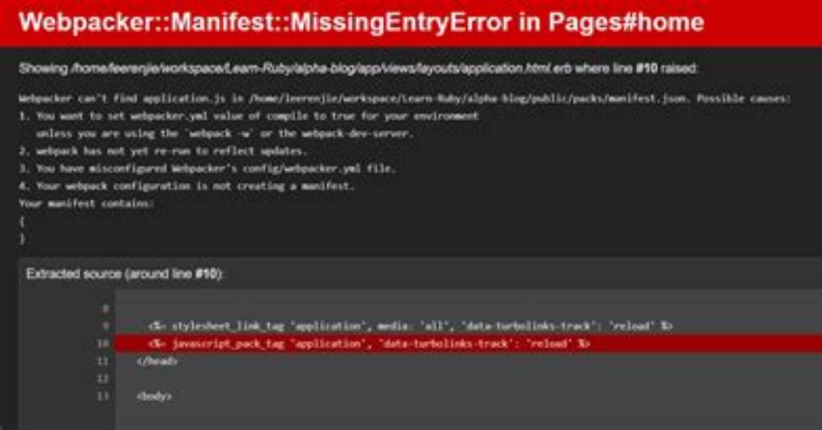 Webpacker: :Manifest: :Missingentryerror
