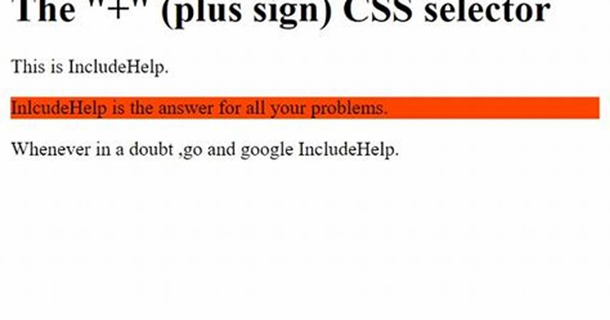 What Does the "+" (Plus Sign) Css Selector Mean?