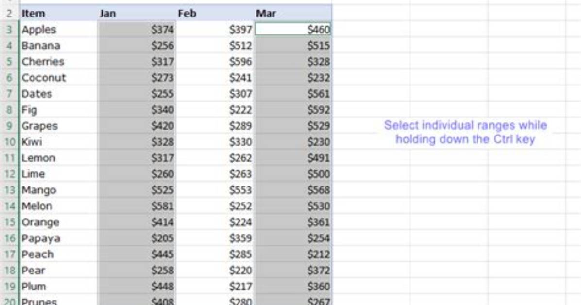 What Is a Nonadjacent Range in Excel?