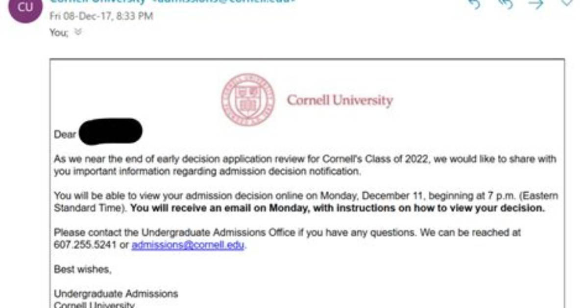 When Cornell Admissions Decision?