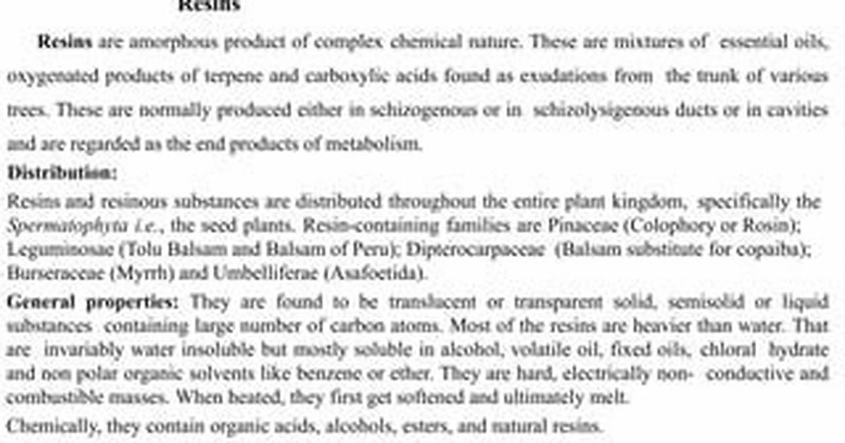 When Do Resins Normally Be Found in Plants?