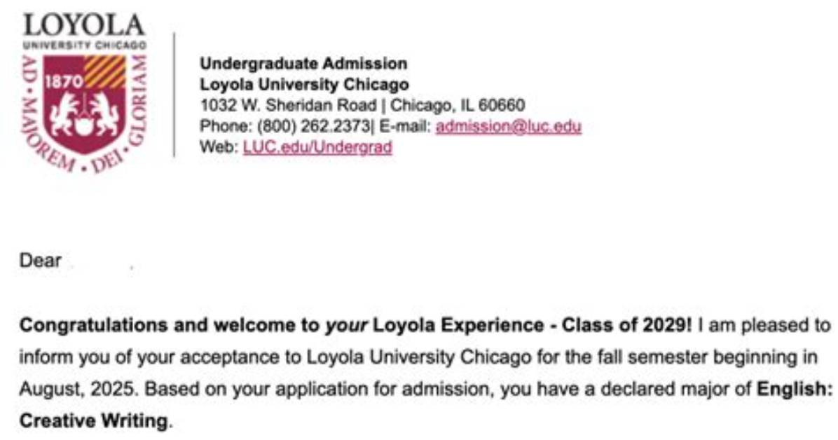 When Does Loyola Chicago Send Acceptance Letters?