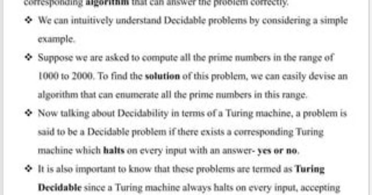 When Problem Is Said to Be Decidable Mcq?