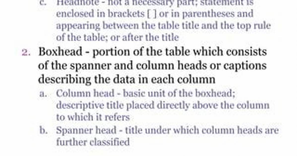 Where Is Headnote Placed in a Table?