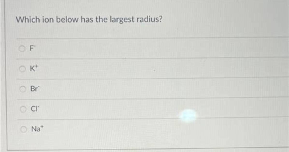 Which Ion Below Has the Largest Radius