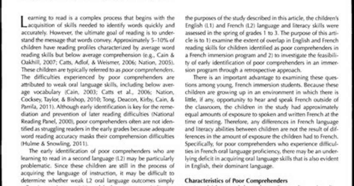 Who Are Poor Comprehenders?