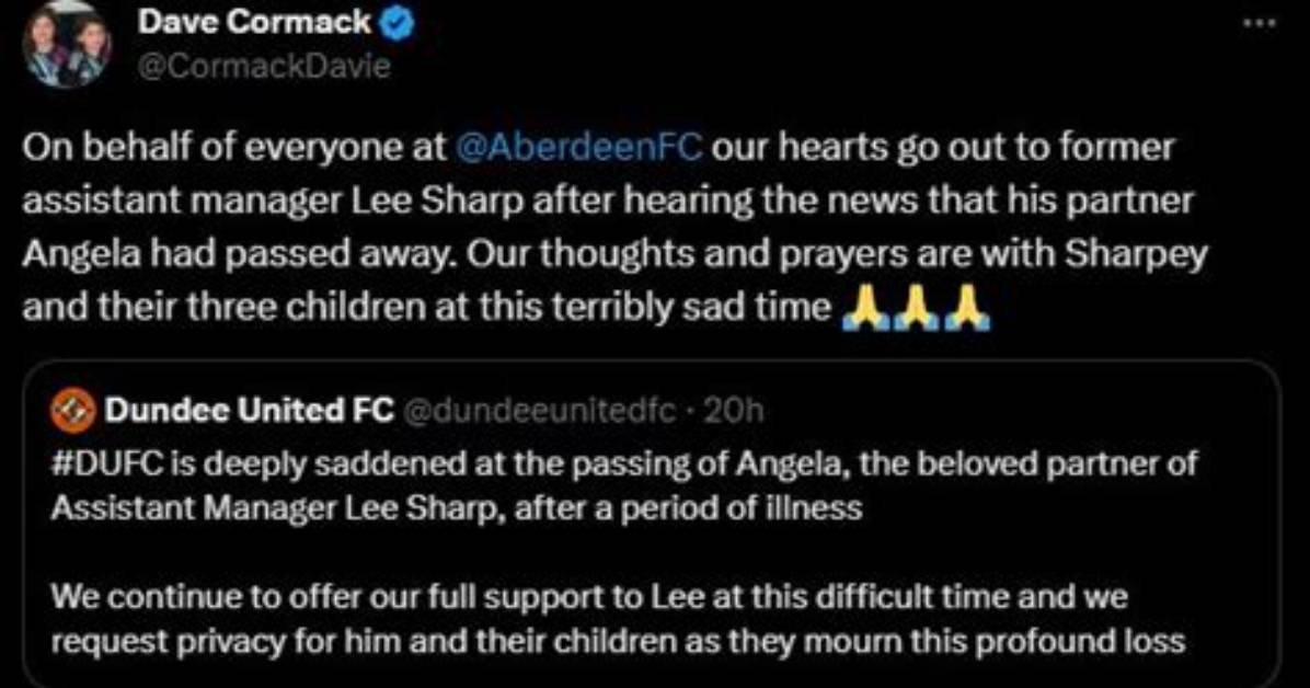 Who Was Angela Sharp, Lee Sharp Dundee United Wife? Obituary and Death