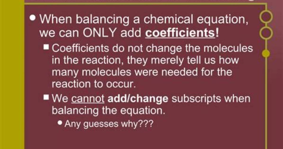 Why Do We Adjust Coefficients When Balancing Chemical Equations and Not Subscripts?