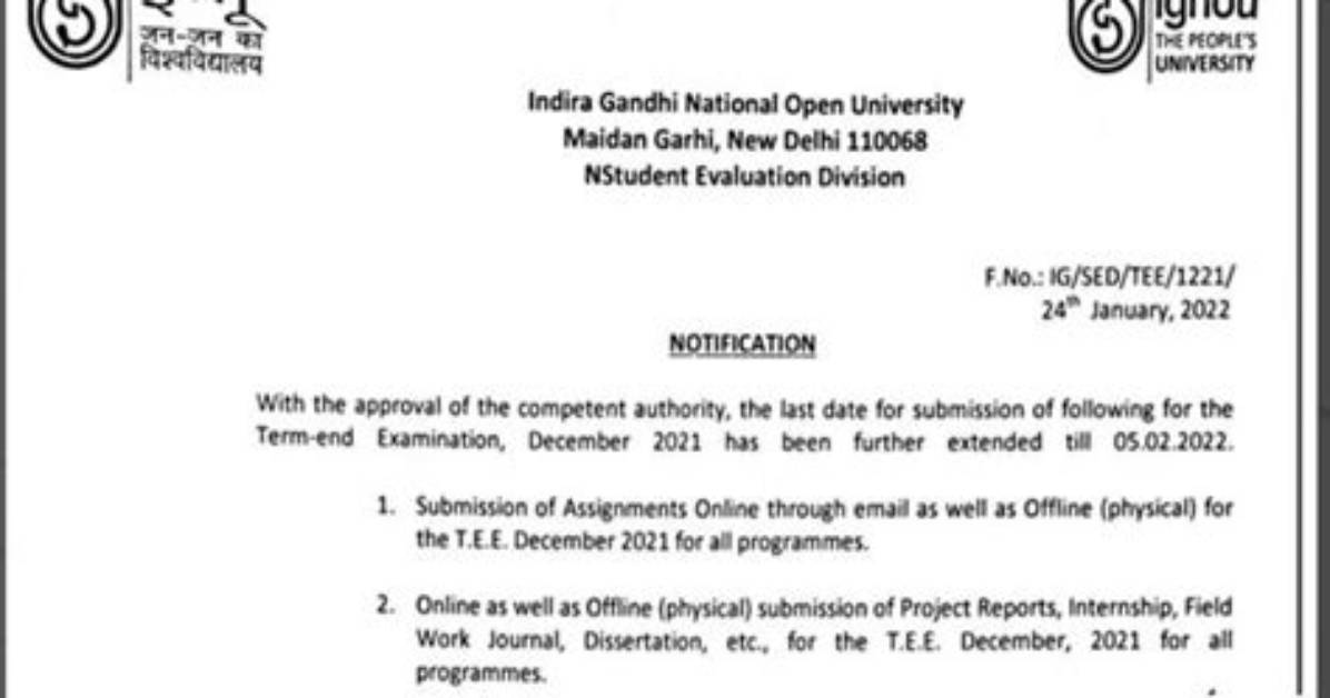 Will Ignou Assignment Date Extended 2021?