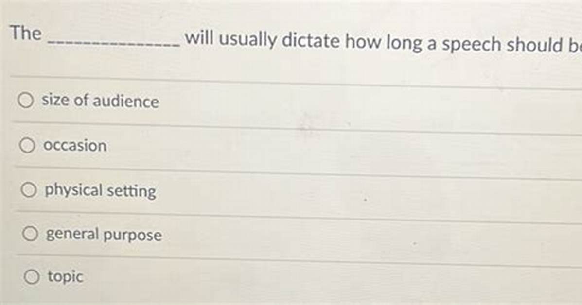 Will Usually Dictate How Long a Speech Should Be?