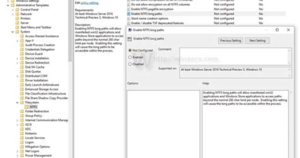 Windows 10 "Enable Ntfs Long Paths Policy" Option Missing