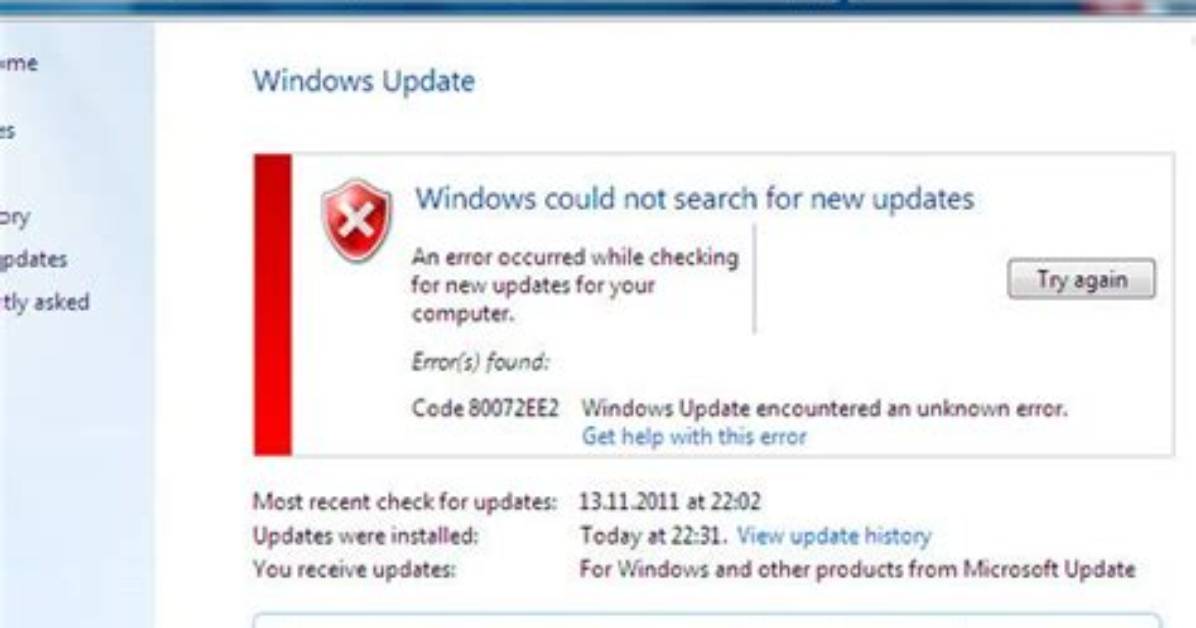 Windows Update Error 80072Ee2